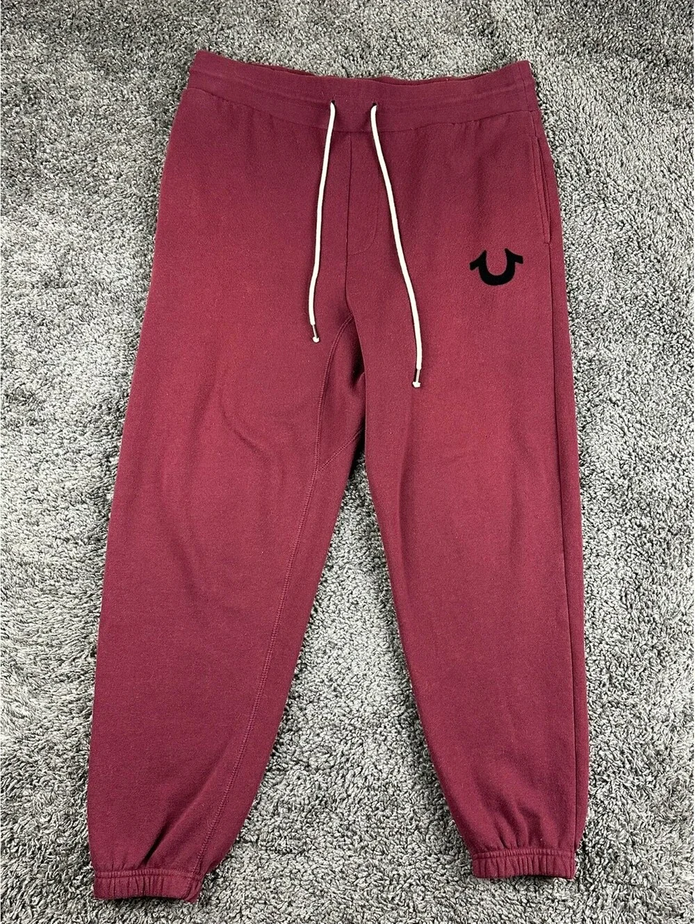 True Religion Core Jogger Sweatpants Mens L Burgundy Horseshoe Logo Lounge Pants